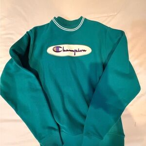 Champion Green Crewneck with Stripes